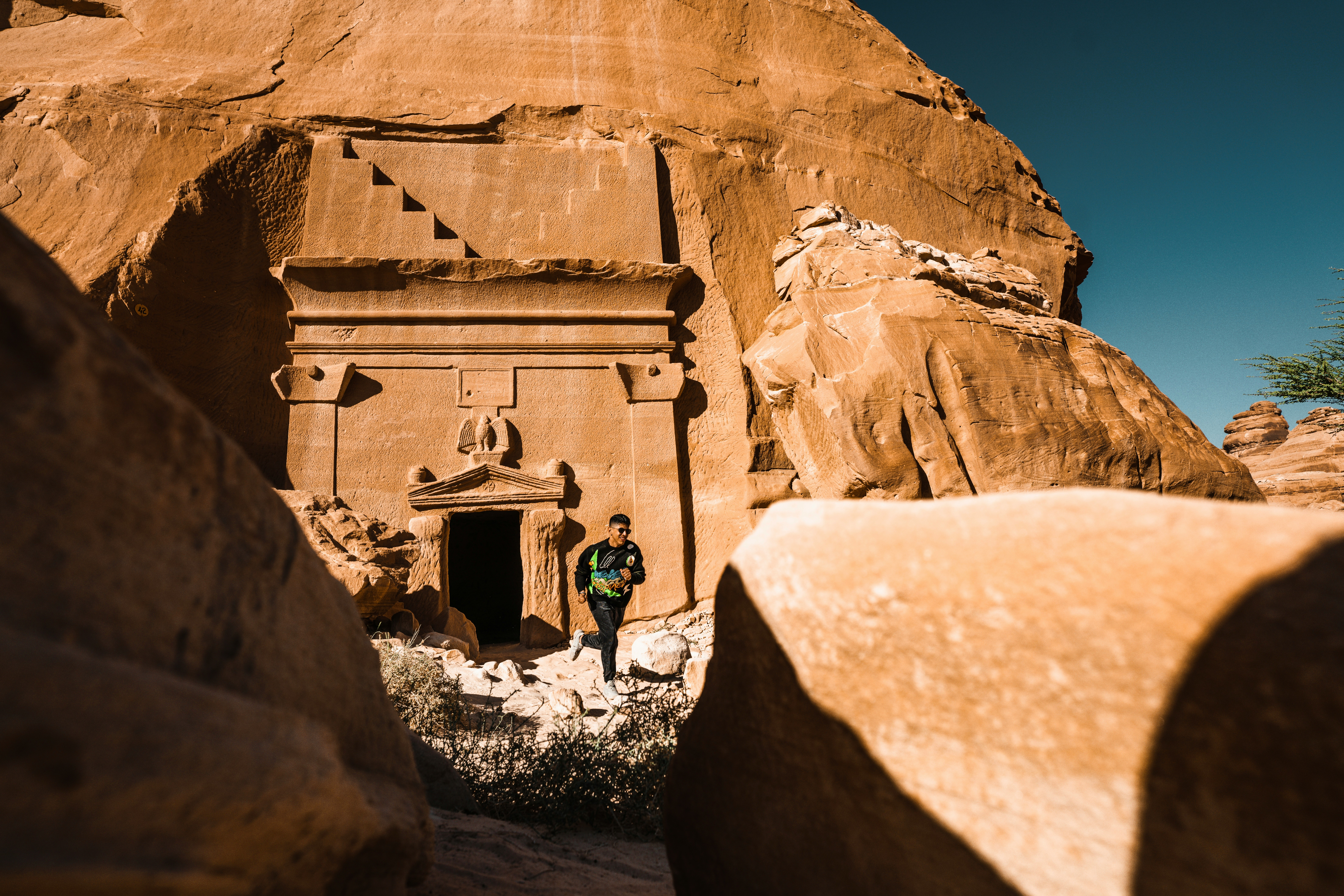 Sandstone rock formations carved by wind at AlUla, Saudi Arabia