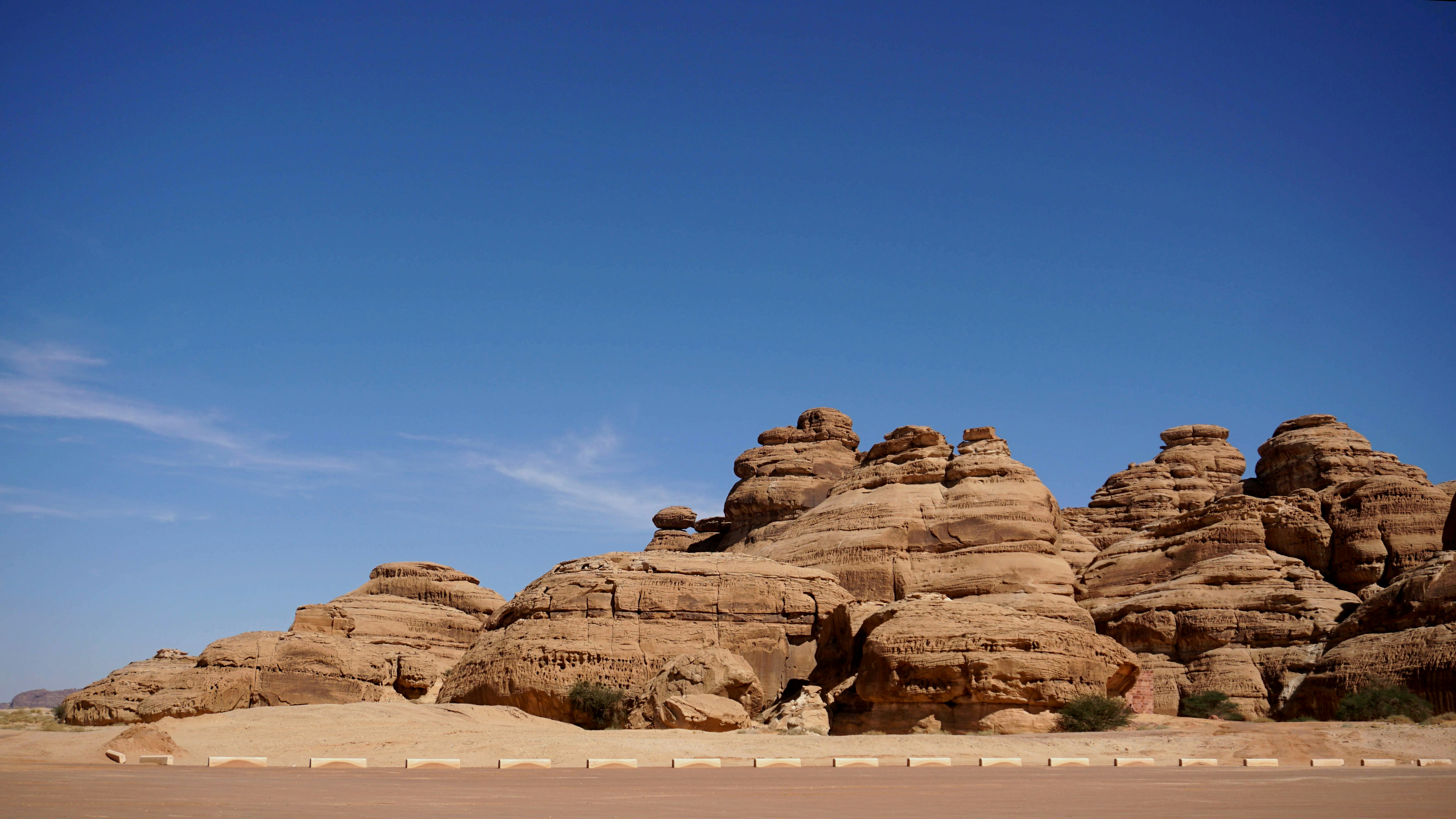 Sandstone rock formations at Hegra (Madain Salih), AlUla, Saudi Arabia