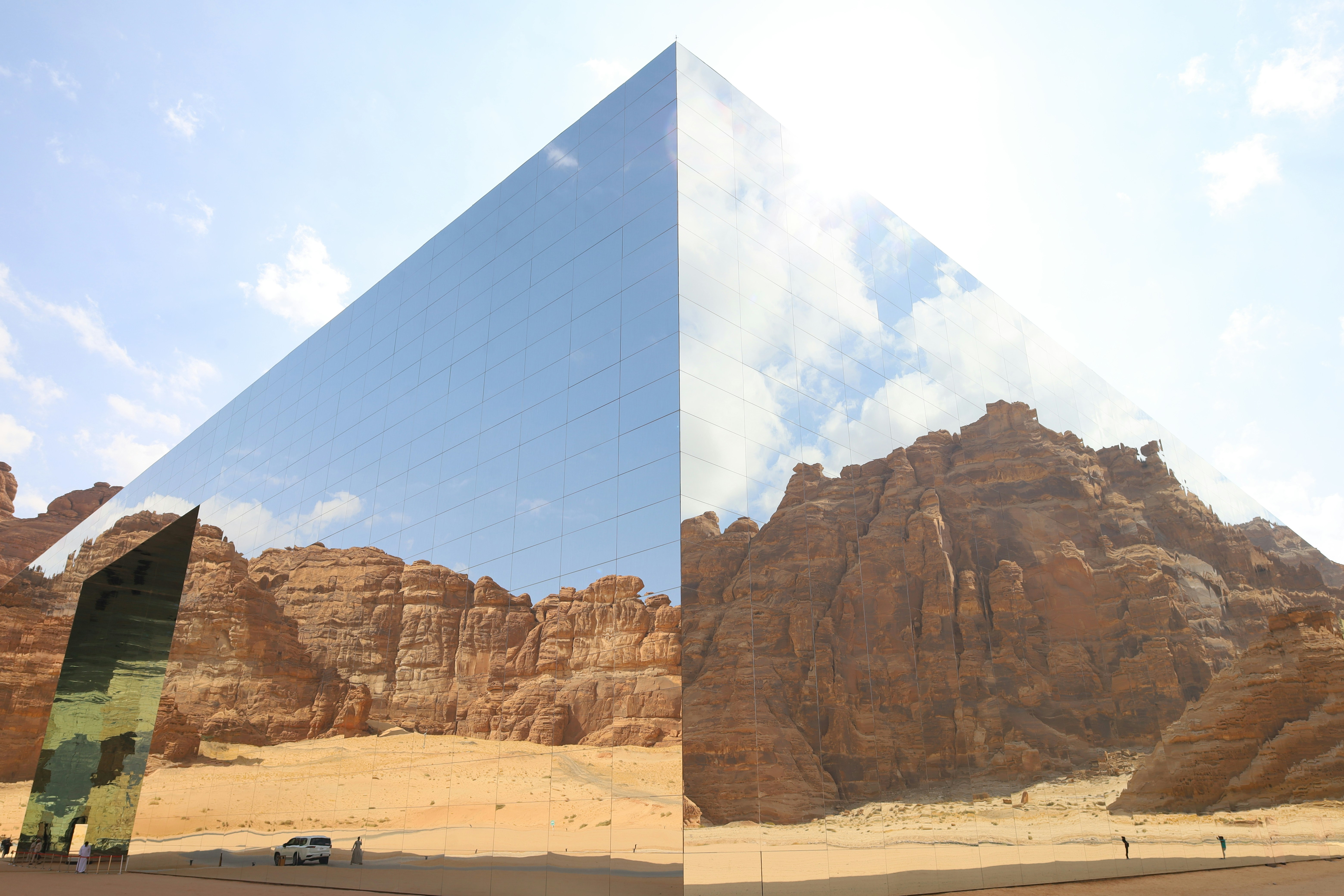 Maraya mirror concert hall in the AlUla desert landscape, Saudi Arabia