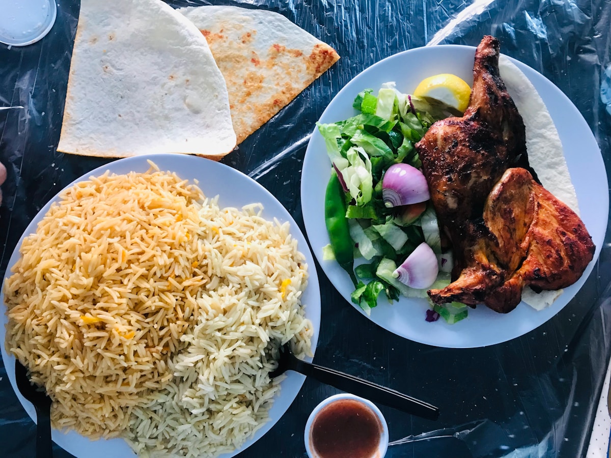 Grilled chicken and rice - a popular Saudi meal at a Jeddah restaurant
