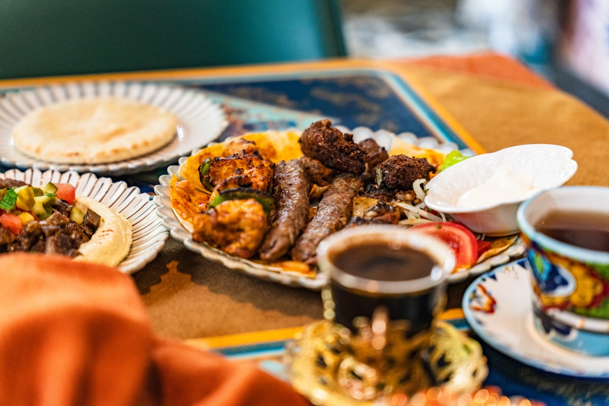 Grilled meats and kebabs spread at a traditional Saudi restaurant in Jeddah
