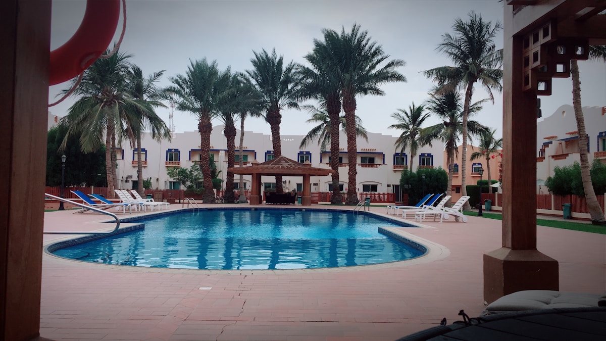 Modern hotel overlooking Jubail industrial city on the Arabian Gulf coast, Saudi Arabia